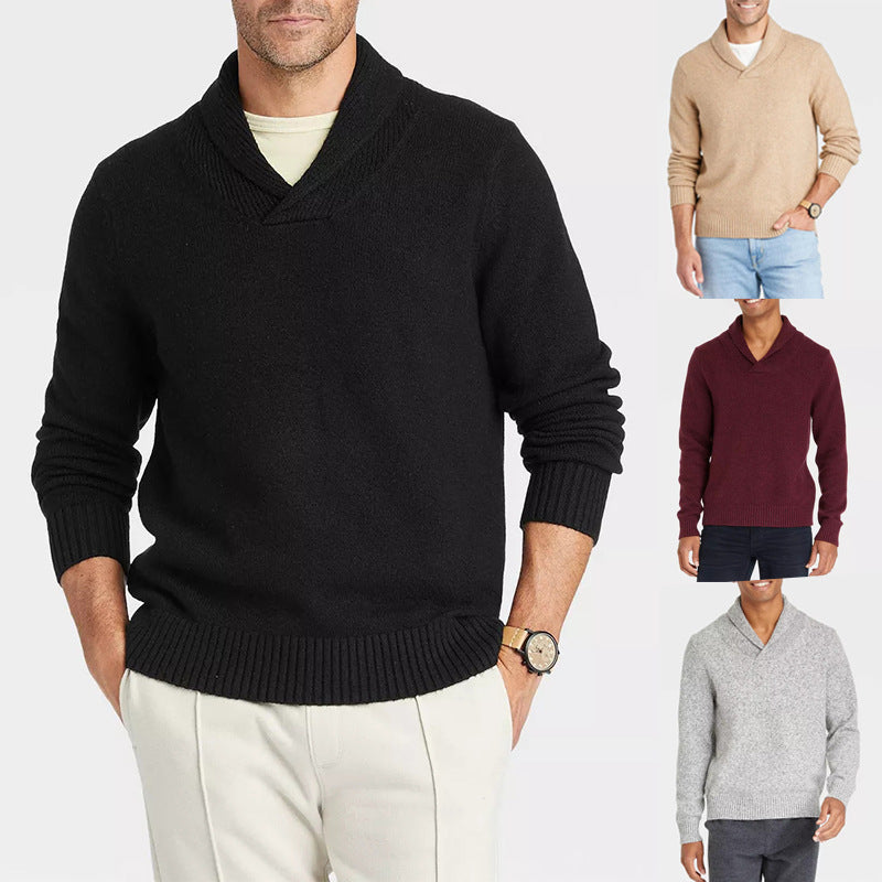 Herren Pullover mit Schalkragen und filigranem Rippdesign Drune