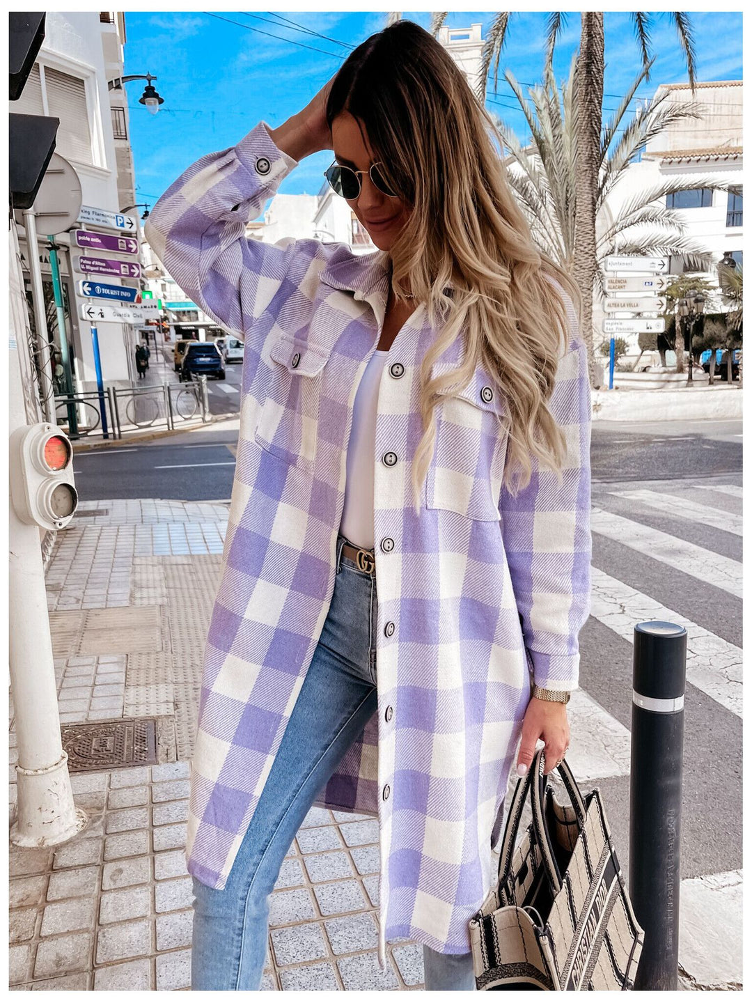 Damen Karierter Oversized-Hemdjacke Drune