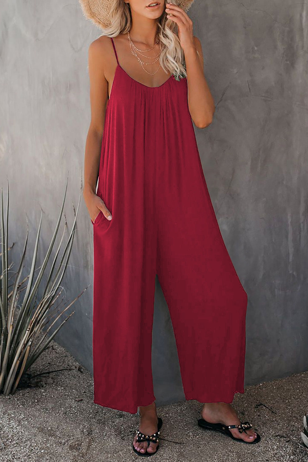 Damen lässiger Jumpsuit mit dekorativen Trägern und leichtem, fließendem Stoff Drune