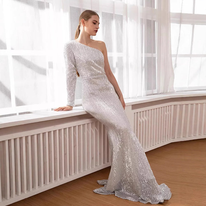 Damen Glitzerndes Abendkleid mit asymmetrischem Schnitt und figurbetontem Design Drune