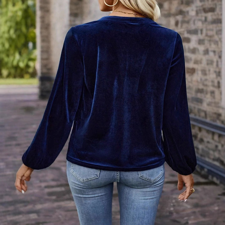 Damen Veloursbluse mit Knopfleiste und ballonen Ärmeln Drune