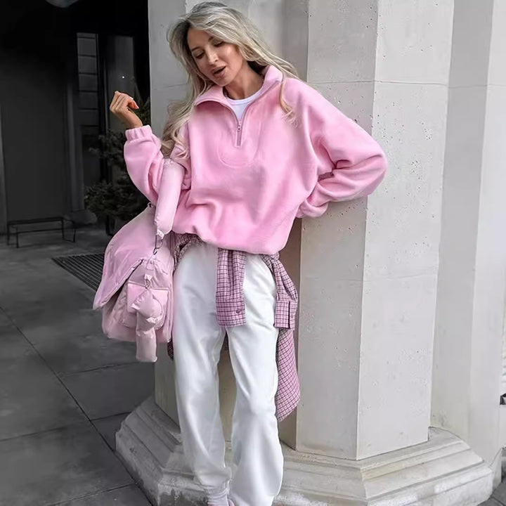 Damen Kuscheliger Fleece-Pullover mit kurzem Reißverschluss Drune