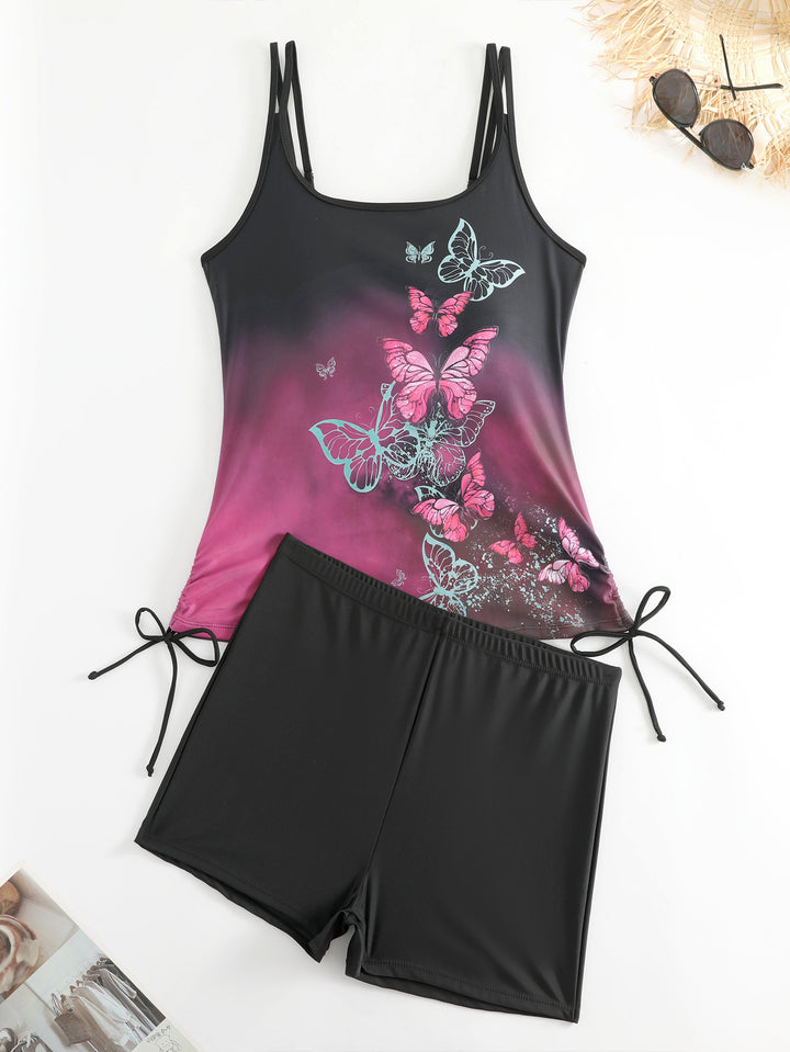 Damen Tankini mit Schmetterlingsmotiv und Badeshorts Drune