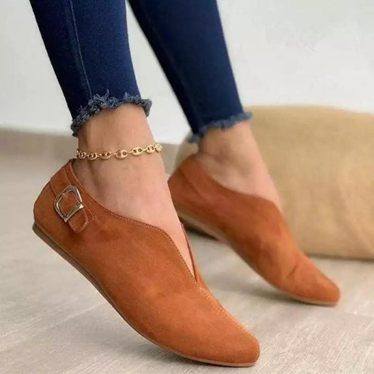 Damen elegante Mokassins mit modischem Riemchen und spitzem Zehenbereich Drune