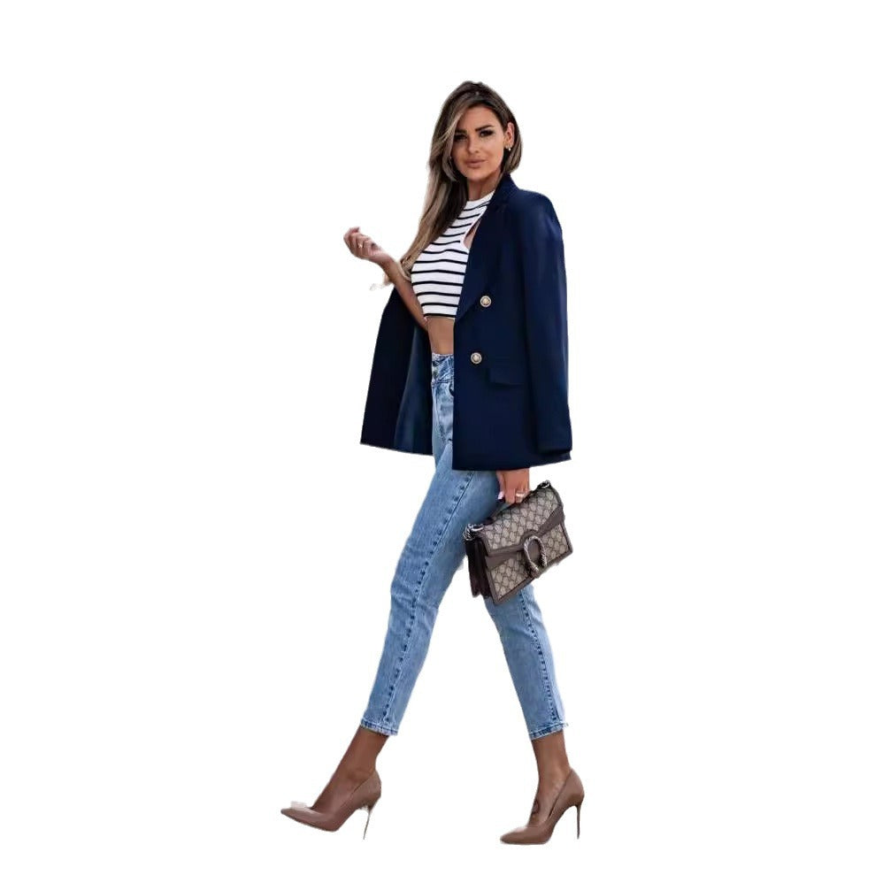 Damen Eleganter Blazer mit doppelt abgefügten Knöpfen und modernem Schnitt Drune