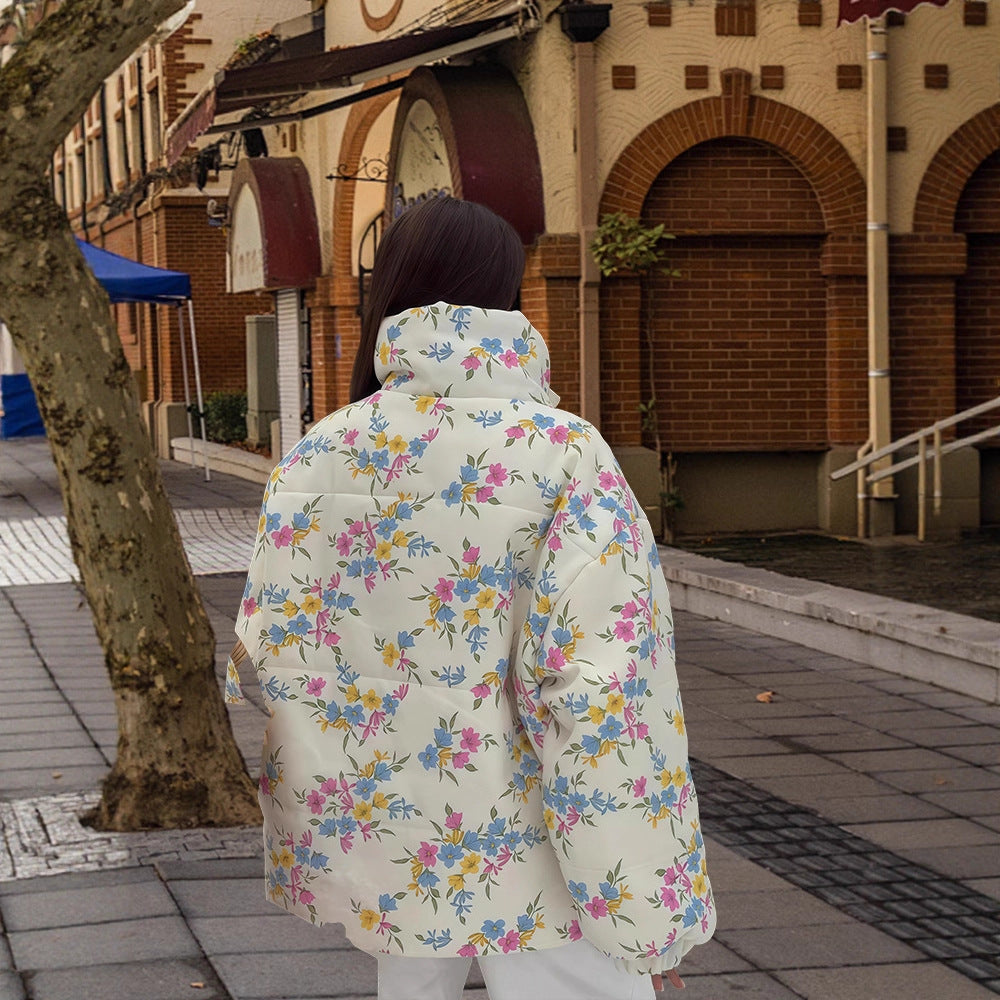 Damen Blumenmuster Übergröße Daunenjacke Drune