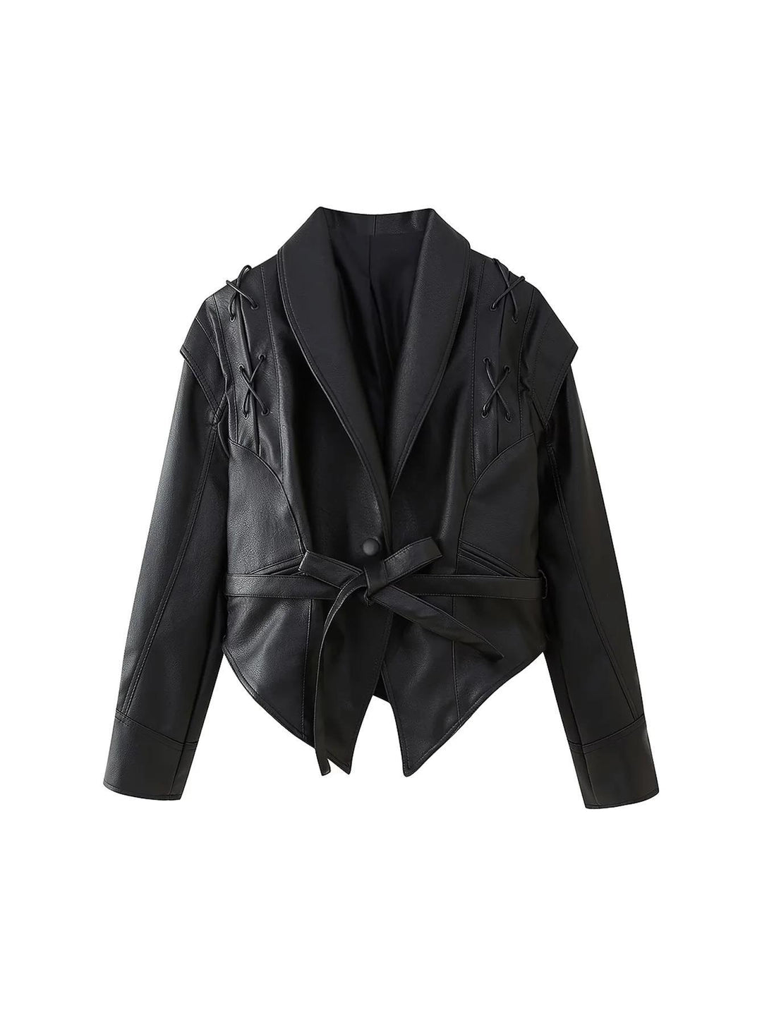 Damen modische Bikerjacke mit dekorativen Schnürdetails und eleganter Taillierung Drune