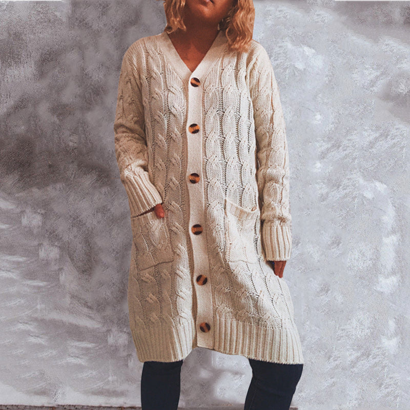 Damen Grobstrick-Cardigan mit Taschen und Knopfdetails Drune