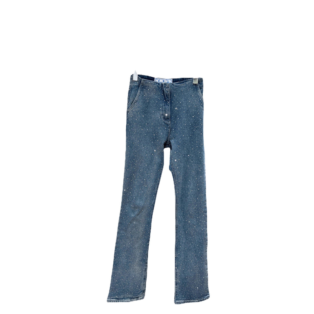 Damen Glitzernde Bootcut-Jeans mit Schlitz und Stretchanteil Drune