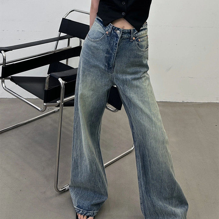 Damen Weit geschnittene Denim-Jeans mit hohem Bund Drune