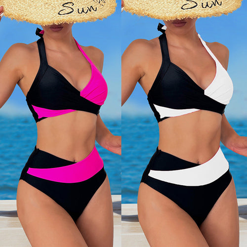Damen Sportliches Hochgeschnittenes Bikini-Set mit Wickeldesign Drune