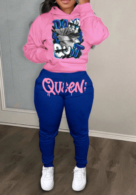 Damen Sportliches Hoodie und Jogginghose Set mit grafischem Motiv Drune