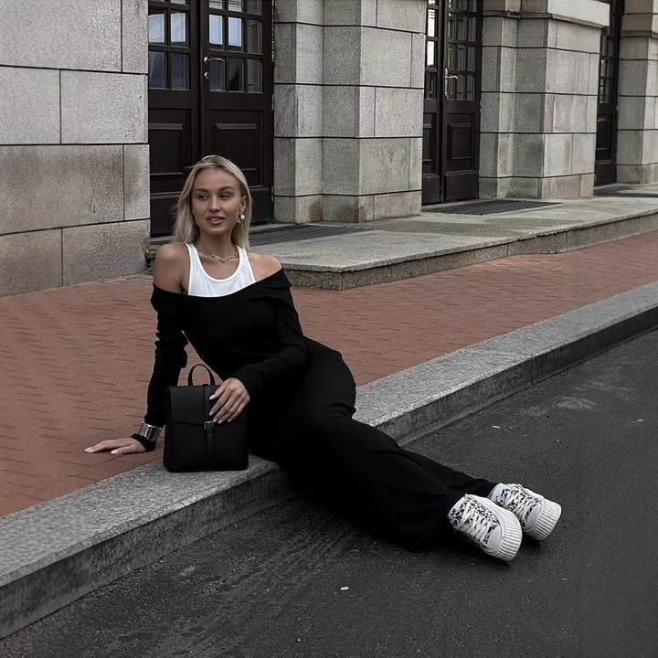 Damen Modisches Maxikleid mit schulterfreiem Design Drune