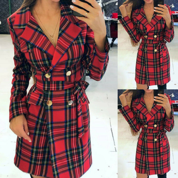 Damen Karierter Blazer mit voluminösen Ärmeln und tailliertem Schnitt Drune