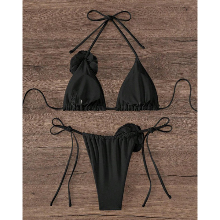 Damen Triangel-Bikini mit dekorativem Blumendetail Drune