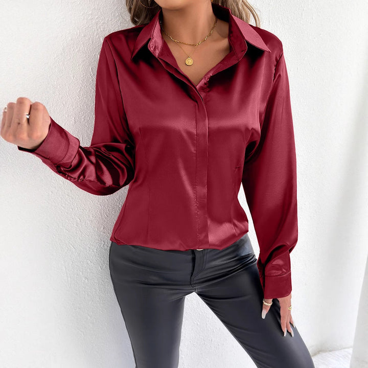 Damen Satin-Bluse mit klassischem Kragen Drune