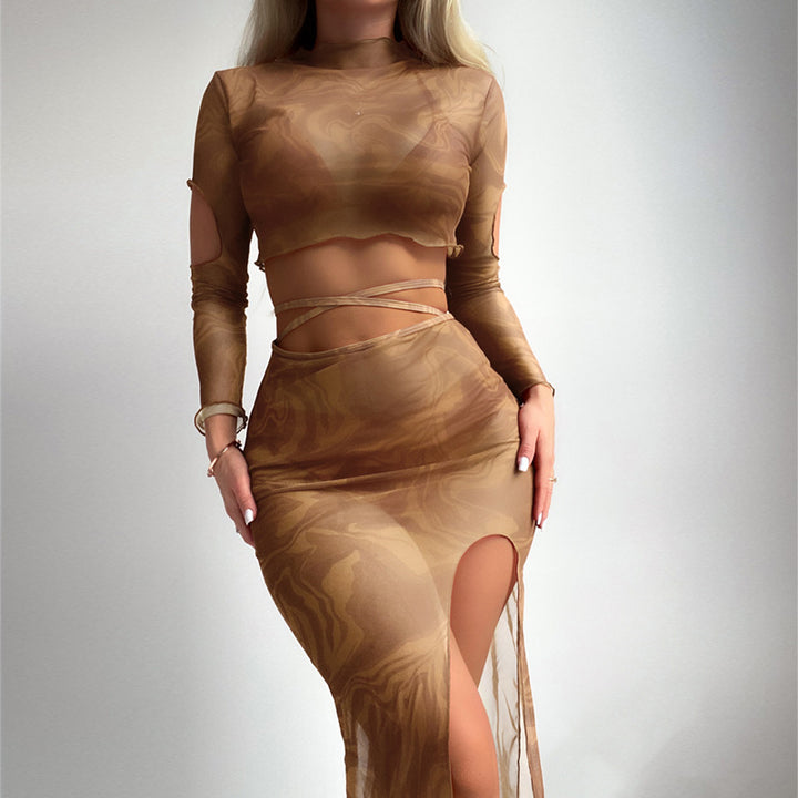 Damen Oberteil und Rock-Set mit transparentem Design und modernen Cut-Outs Drune