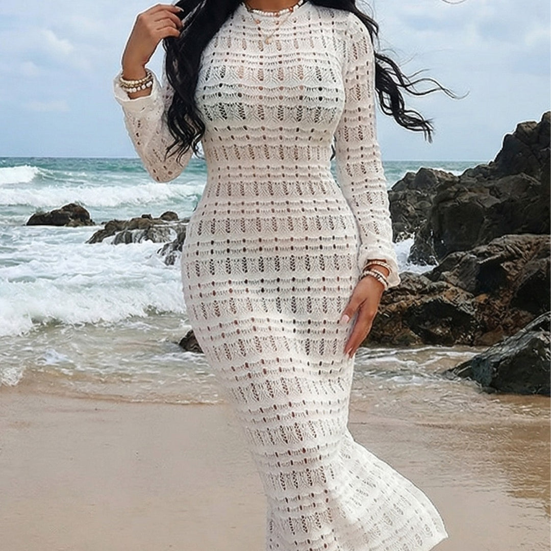 Damen Häkel-Midikleid mit elegantem Design und Figur betontem Schnitt Drune