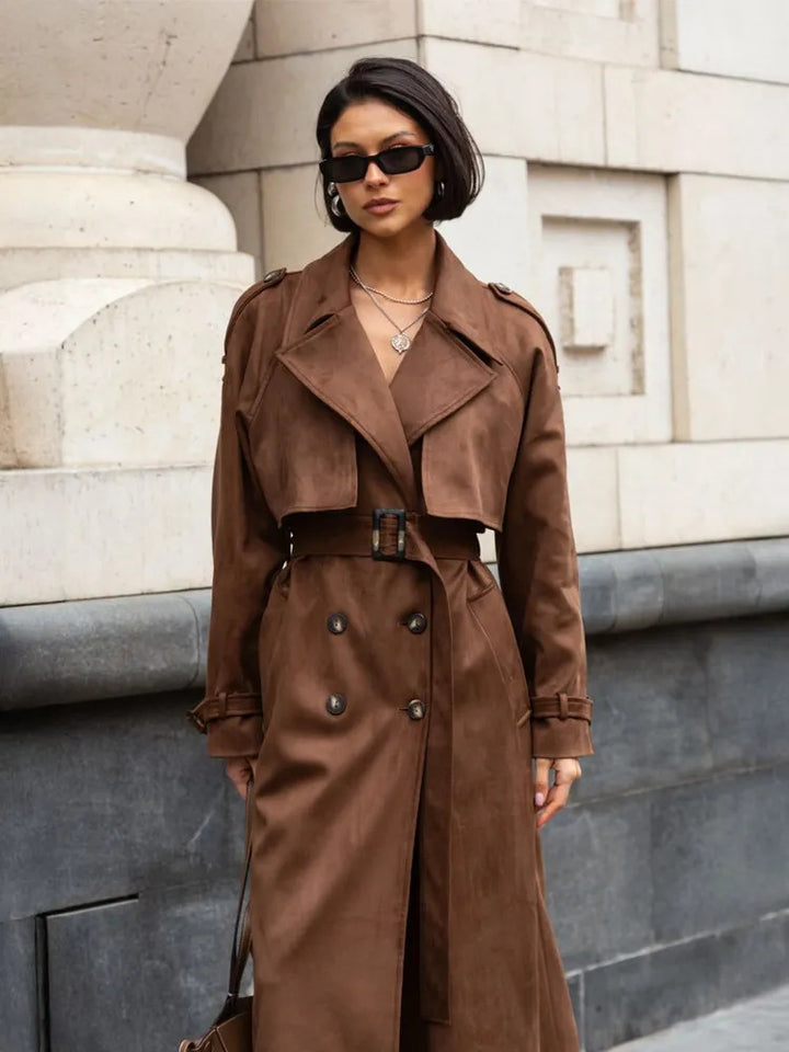 Damen Stilvoller Trenchcoat mit weitem Schnitt und Gürtel Drune