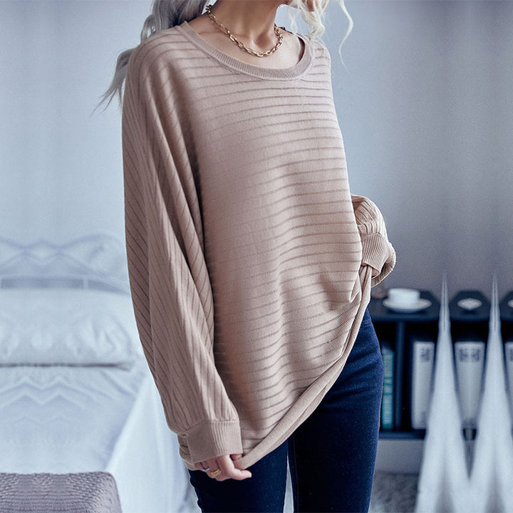 Damen lässiger Strickpullover mit modernem Rippenmuster und weitem Schnitt Drune