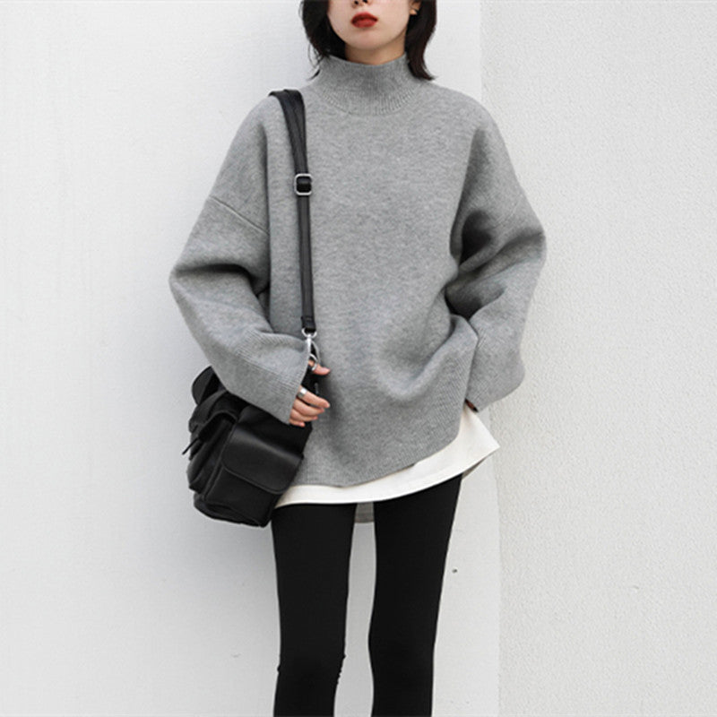 Damen Grobstrickpullover mit hohem Rollkragen und überschnittenen Schultern Drune