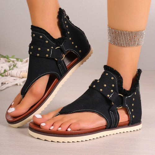 Damen nan Jeans-Bootie-Zehensandale mit weichem Schaftfutter, Nieten und profilierter Gummisohle Drune