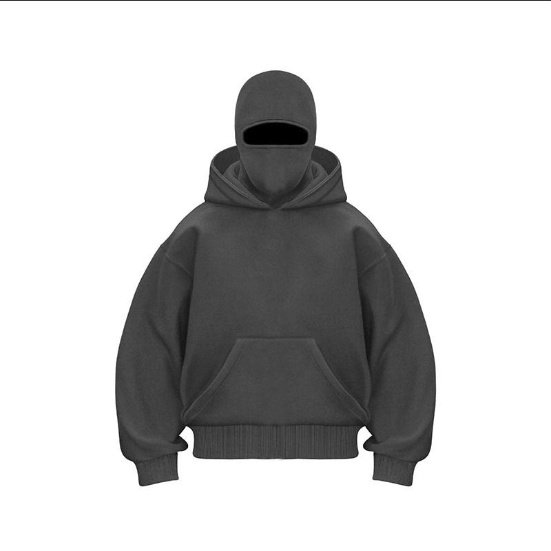 Damen oversize Kapuzenpullover mit integriertem Gesichtsschutz Drune