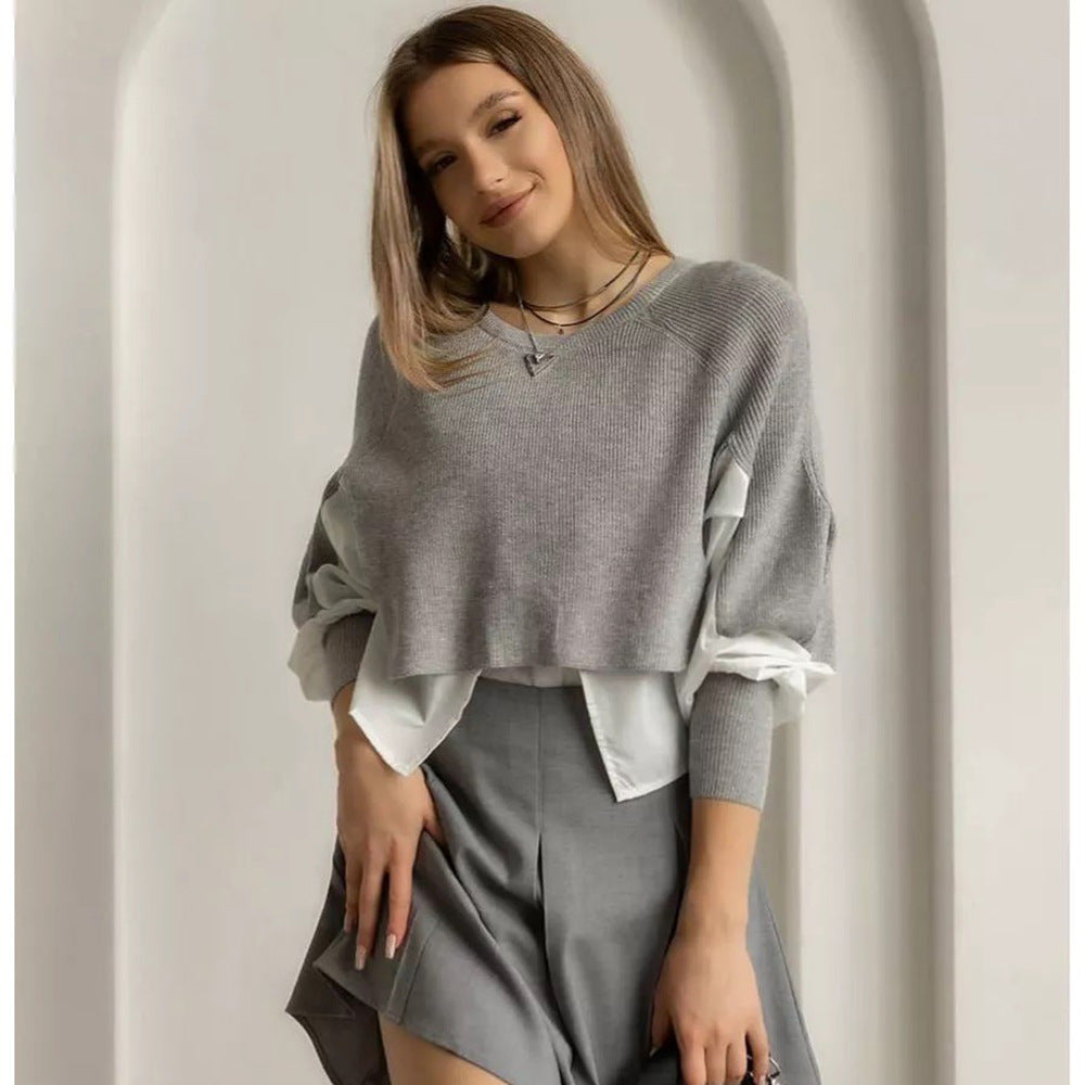 Damen modischer cropped Pullover mit innovativen Layering-Details Drune