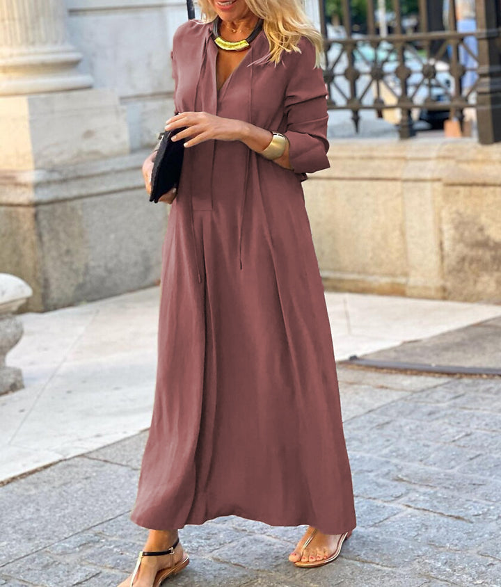 Damen Maxikleid mit verstellbarem Taillenbund und eleganten Ärmeln Drune