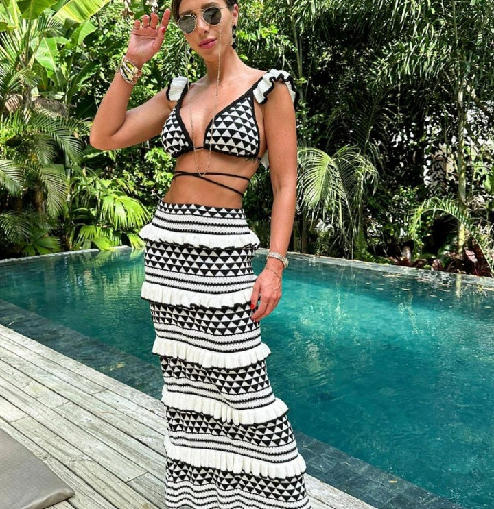 Damen Bikiniset mit raffinierten Fransen und geometrischen Mustern Drune