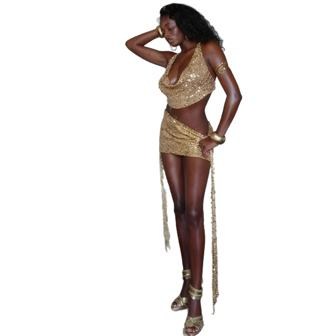 Damen Glitzerndes Mini-Kleid mit schillernden Pailletten und verführerischem Ausschnitt Drune