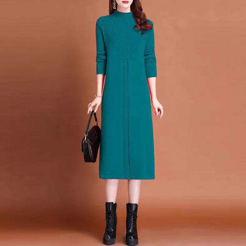 Damen Strickmaxikleid mit hohem Kragen und eleganten Zopfdetails Drune