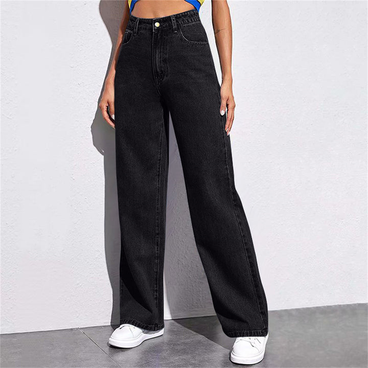 Damen nan hochgeschnittene weite Denim-Hose mit extra weitem Bein und taillierendem Bund Drune