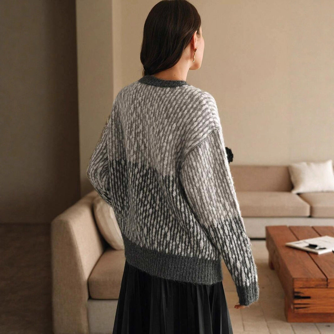 Damen Strickpullover mit floralen Akzenten und strukturiertem Design Drune