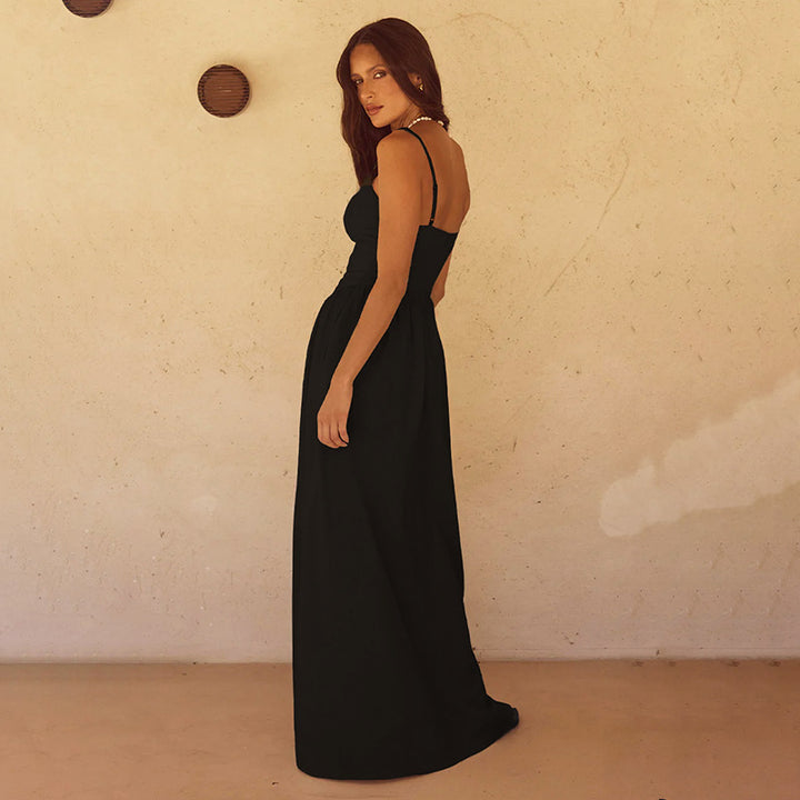 Damen Maxikleid mit eleganter V-Form und fließendem Stoff Drune