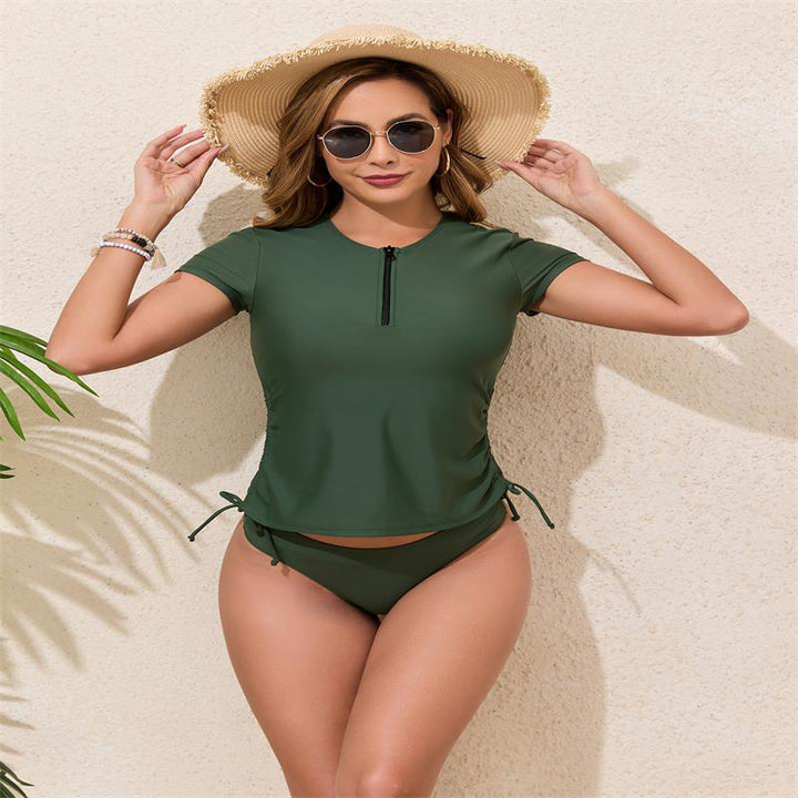 Damen Rashguard-Bikini-Set mit kurzem Arm und verstellbarem Kordelzug Drune
