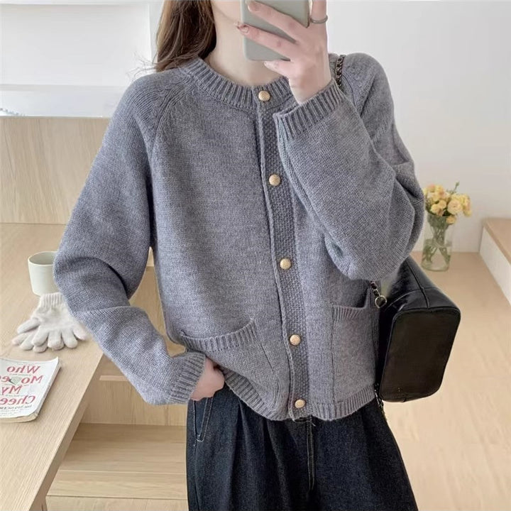 Damen Knopfleisten Strickjacke mit Taschen Drune