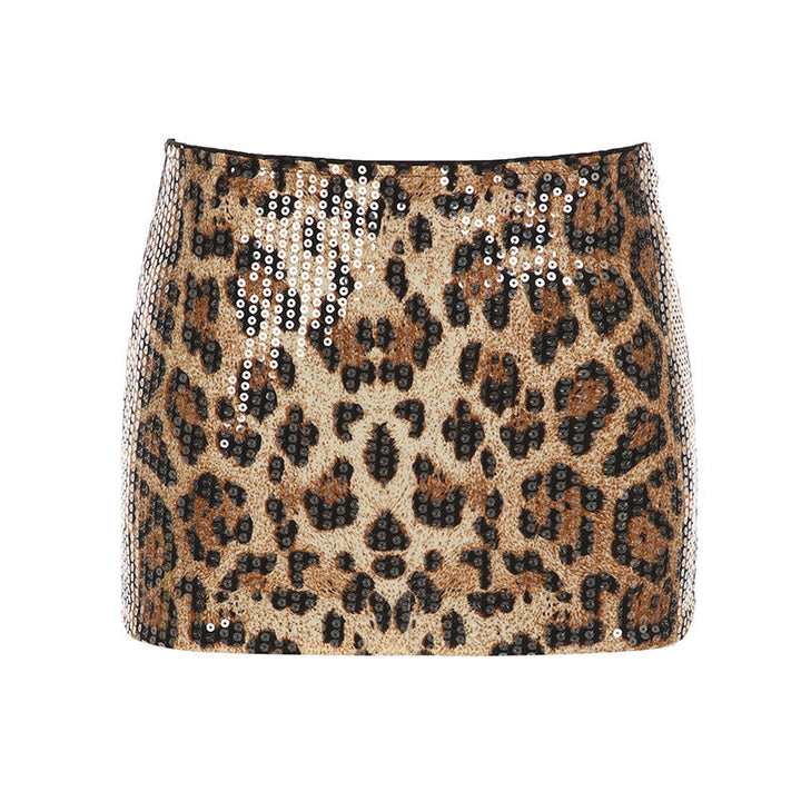 Damen glamouröser Minirock mit Pailletten und modernem Leopardenmuster Drune