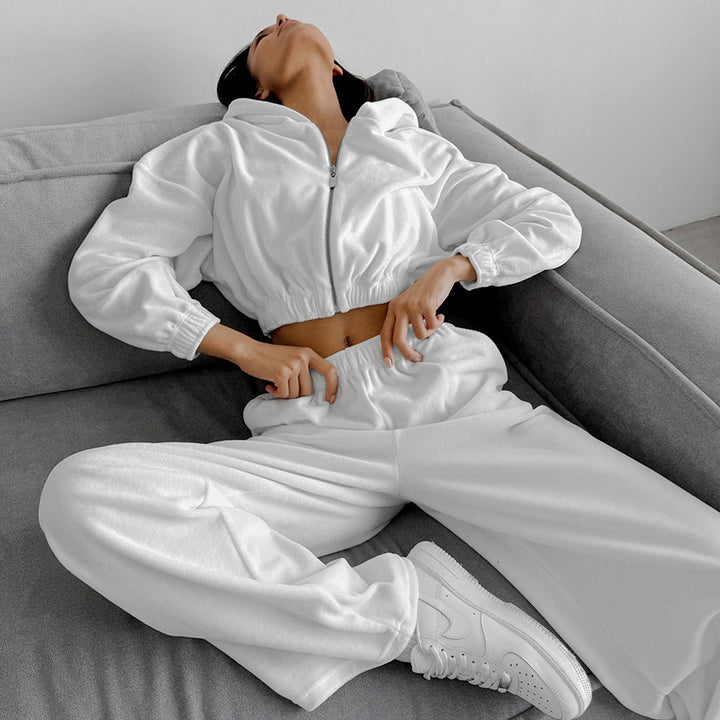Damen lässiger Kapuzenpullover mit hohem Bund und weiten Hosen Drune