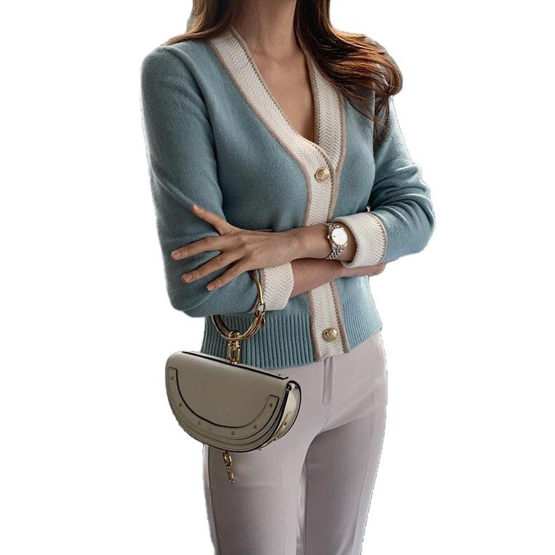 Damen modischer Cardigan mit elegantem Knopfdesign und Kontraststreifen Drune