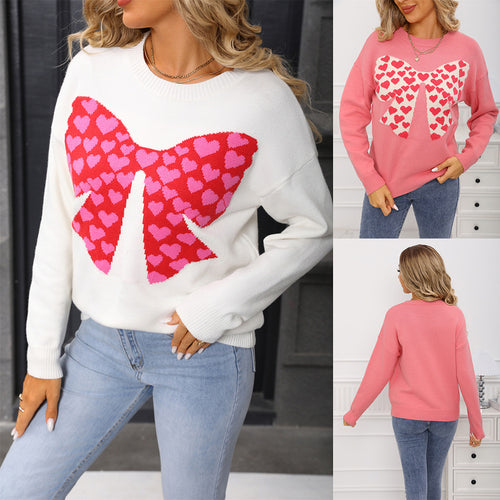 Damen lässiger Pullover mit Herzmotiv und weiten Ärmeln Drune