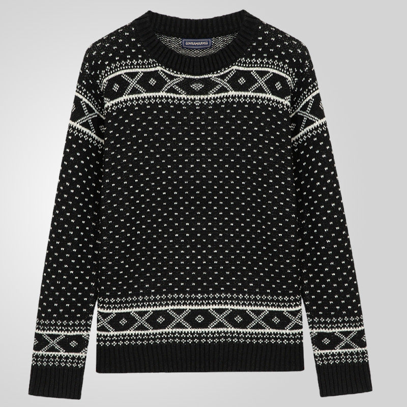 Herren Strickpullover mit traditionellem Norweger-Muster und hohem Kragen Drune