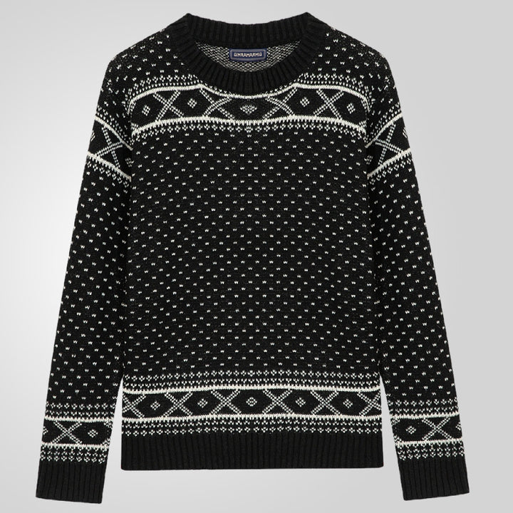 Herren Strickpullover mit traditionellem Norweger-Muster und hohem Kragen Drune