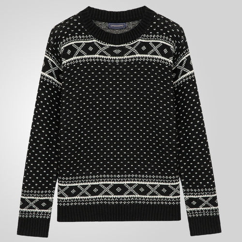 Herren Strickpullover mit traditionellem Norweger-Muster und hohem Kragen Drune