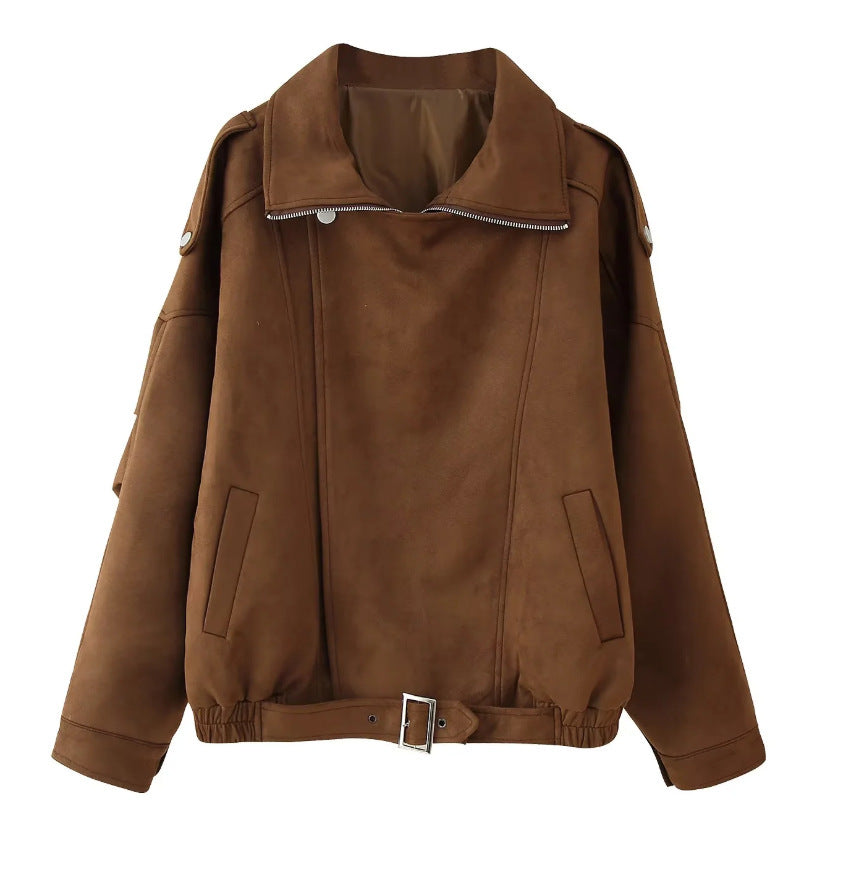 Damen modische Wildlederjacke im oversized Schnitt mit edlen Details Drune