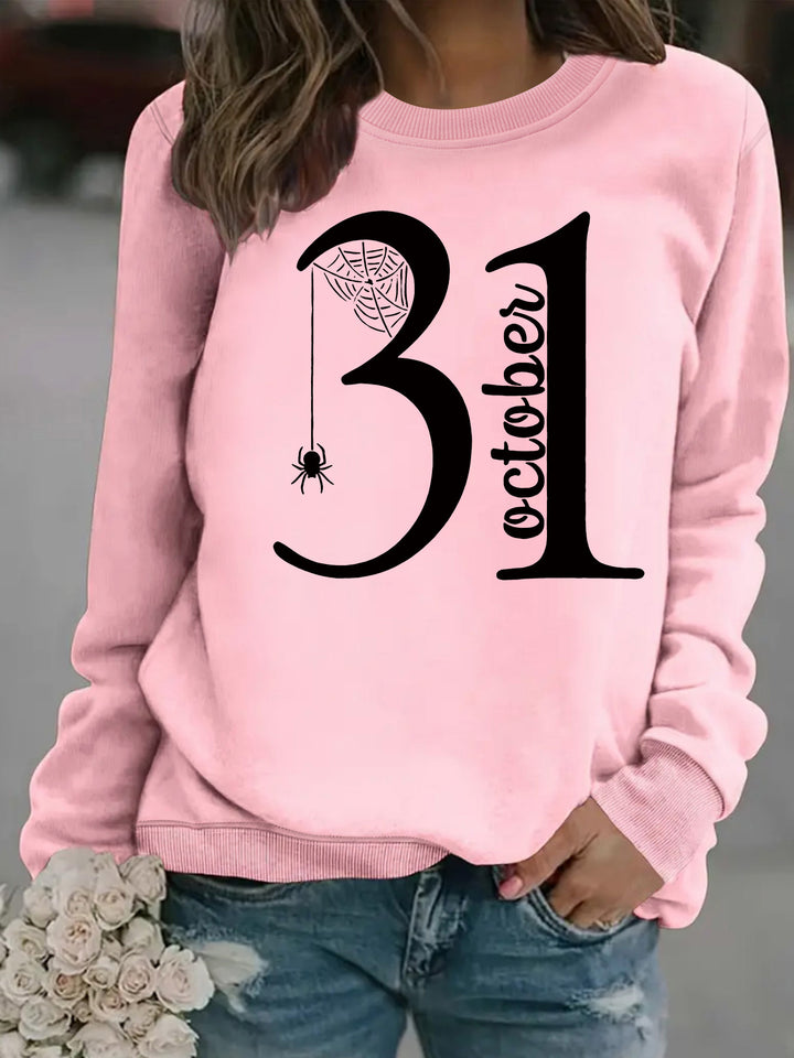 Damen Sweatshirt mit kreativem Halloween-Motiv und bequemer Passform Drune