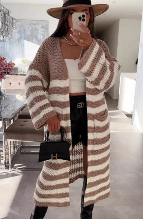 Damen Grobstrickjacke im eleganten Streifenmix Drune