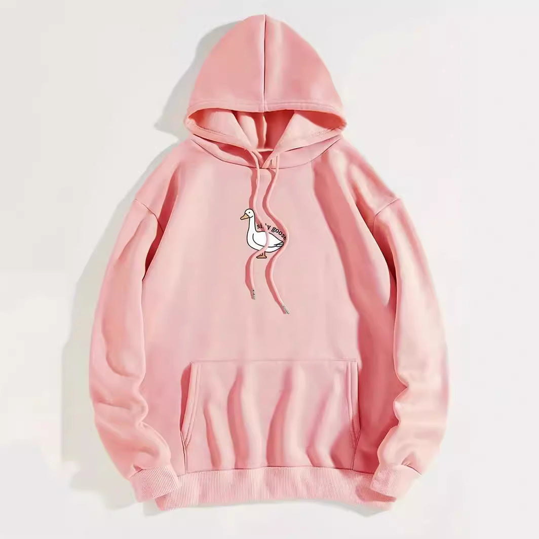 Damen Kapuzenpullover mit kreativem Gänsemotiv und weichem fleece innen Drune