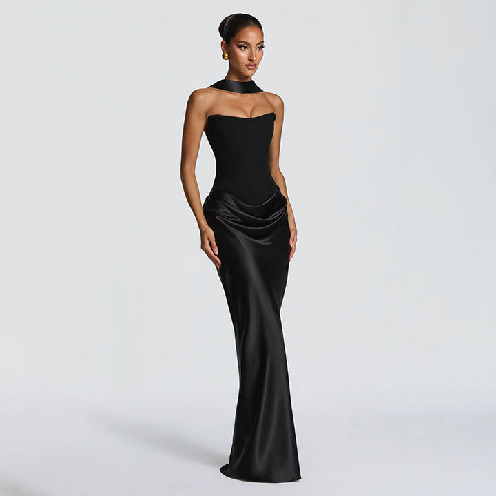 Damen Elegantes Abendkleid mit hohen Kragen und fließendem Schnitt Drune