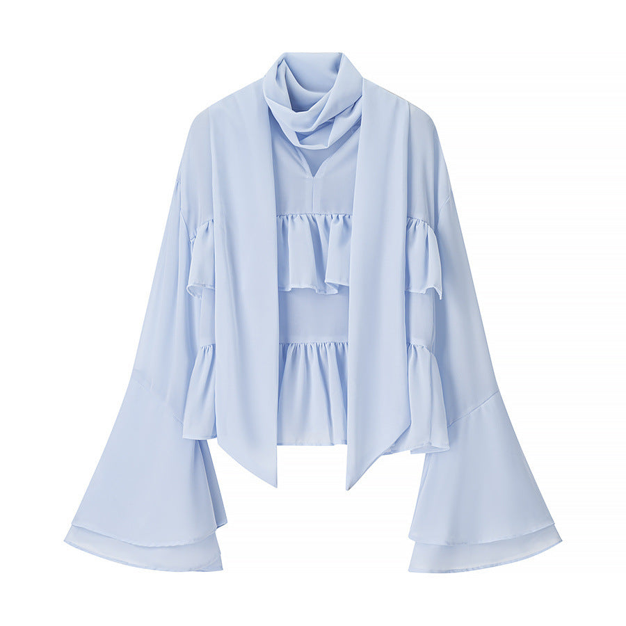 Damen elegante Bluse mit voluminösen Rüschen und asymmetrischem Schnitt Drune